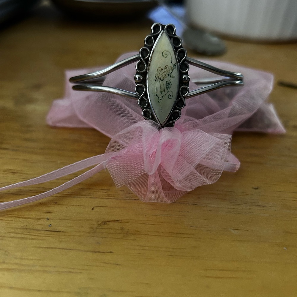 Vintage Silver and Mother of Pearl Women's Bracelet